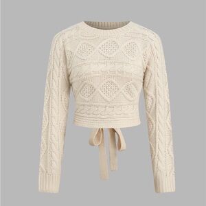 Cream Textured Knit Sweater with Tie back detail